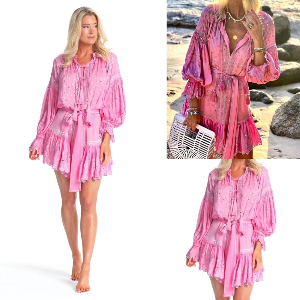 Pranella Silky Dress in Pink & Silver Leopard Print Size O/S Vacation Resort